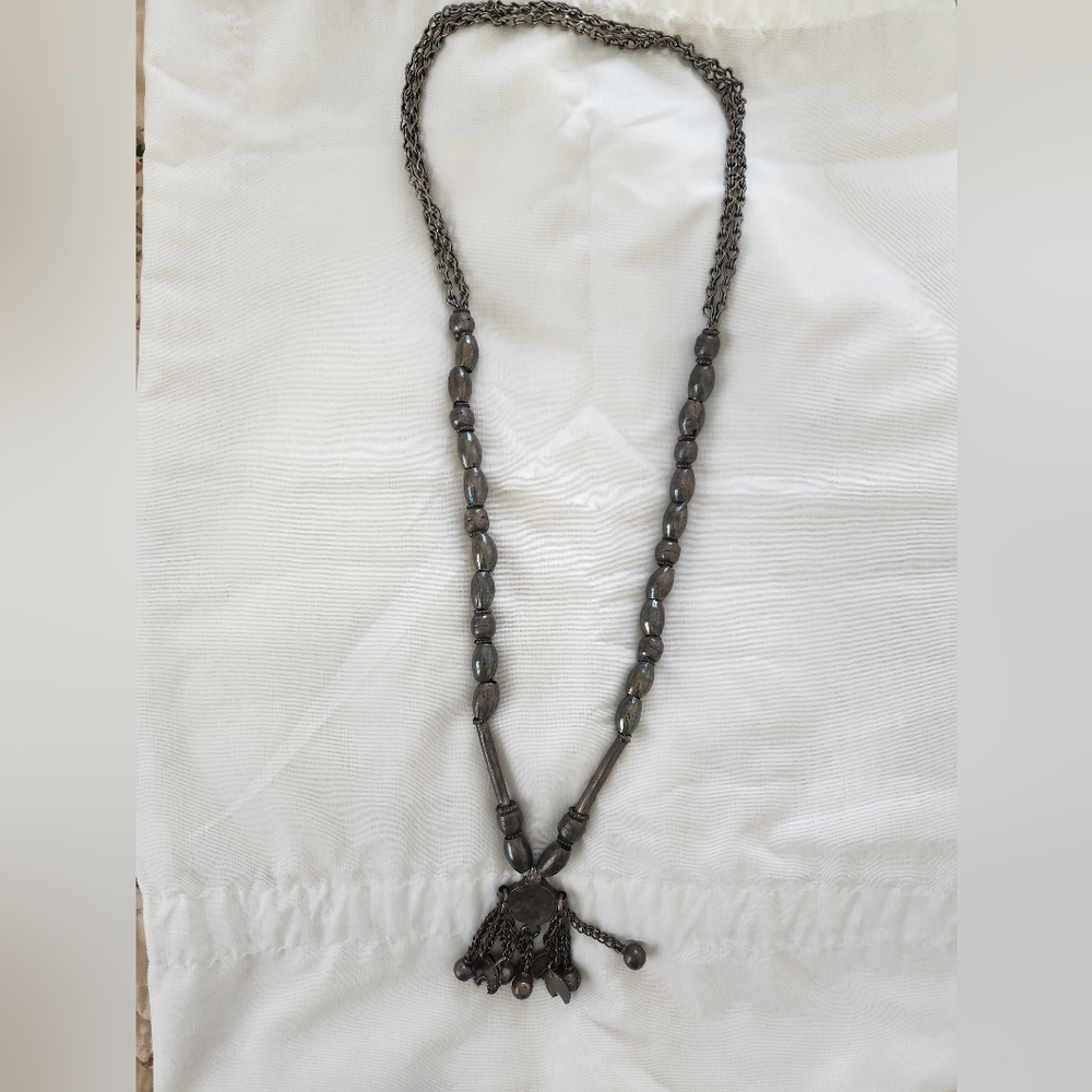 Dark Metal Beaded Pendant Necklace